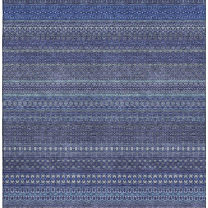 HomeRoots 5' Navy Blue and Ivory Striped Washable Area Rug - UV Protected, Stain Resistant, Coastal Style 647526