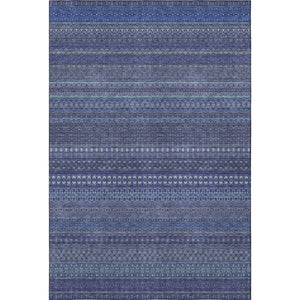 HomeRoots 5' Navy Blue and Ivory Striped Washable Area Rug - UV Protected, Stain Resistant, Coastal Style 647526