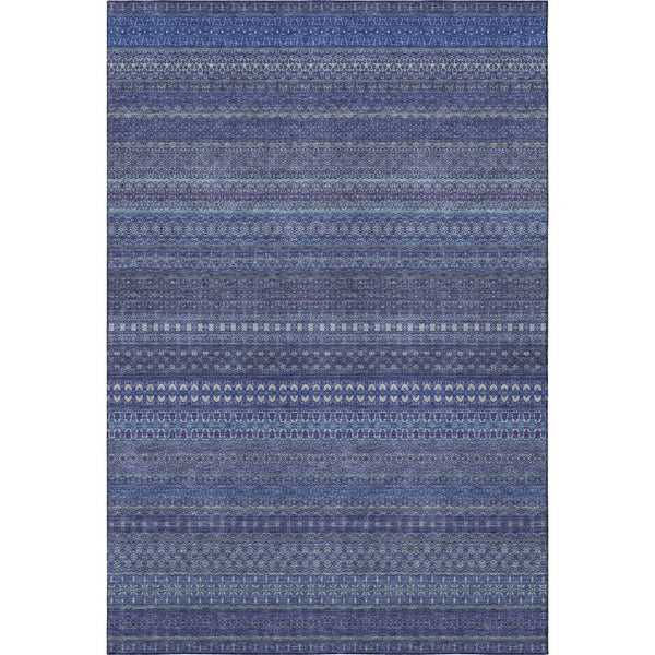 HomeRoots 5' Navy Blue and Ivory Striped Washable Area Rug - UV Protected, Stain Resistant, Coastal Style 647526