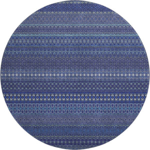 HomeRoots 8' Navy Blue and Ivory Striped Washable Round Rug - Stylish, Stain Resistant, UV Protected & Durable 647527