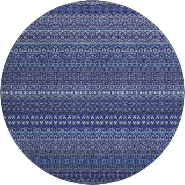 HomeRoots 8' Navy Blue and Ivory Striped Washable Round Rug - Stylish, Stain Resistant, UV Protected & Durable 647527