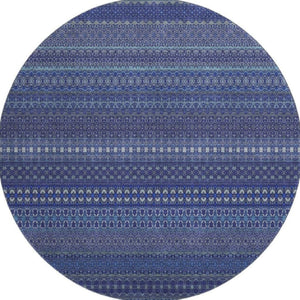 HomeRoots 8' Navy Blue and Ivory Striped Washable Round Rug - Stylish, Stain Resistant, UV Protected & Durable 647527