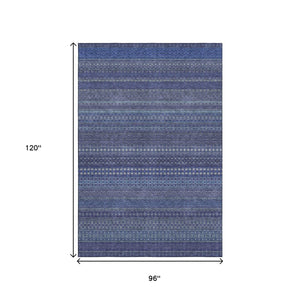 HomeRoots 8' X 10' Navy Blue & Ivory Striped Area Rug - Washable, UV Protected, Durable for High-Traffic Areas 647528
