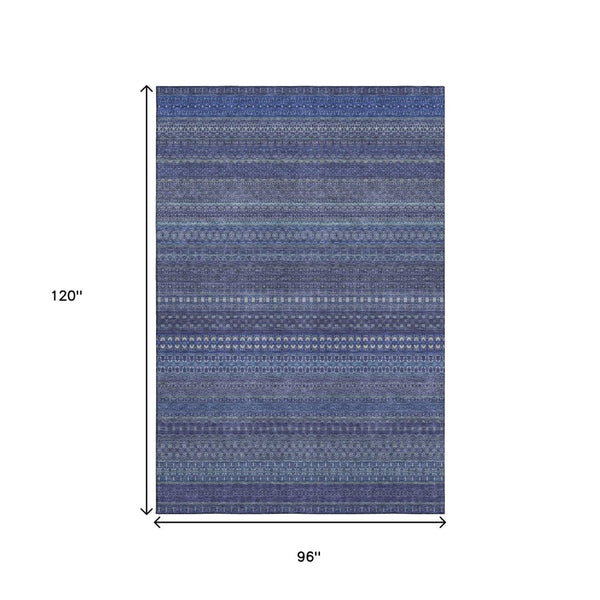 HomeRoots 8' X 10' Navy Blue & Ivory Striped Area Rug - Washable, UV Protected, Durable for High-Traffic Areas 647528
