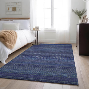 HomeRoots 8' X 10' Navy Blue & Ivory Striped Area Rug - Washable, UV Protected, Durable for High-Traffic Areas 647528