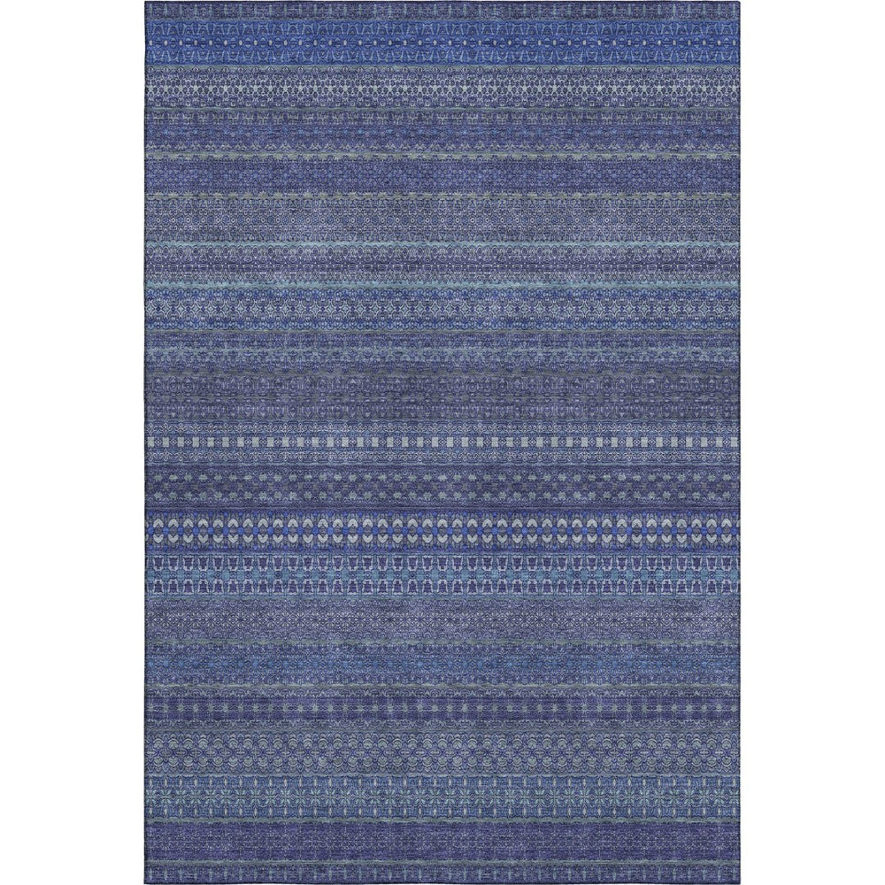 HomeRoots 8' X 10' Navy Blue & Ivory Striped Area Rug - Washable, UV Protected, Durable for High-Traffic Areas 647528