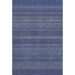 HomeRoots 8' X 10' Navy Blue & Ivory Striped Area Rug - Washable, UV Protected, Durable for High-Traffic Areas 647528
