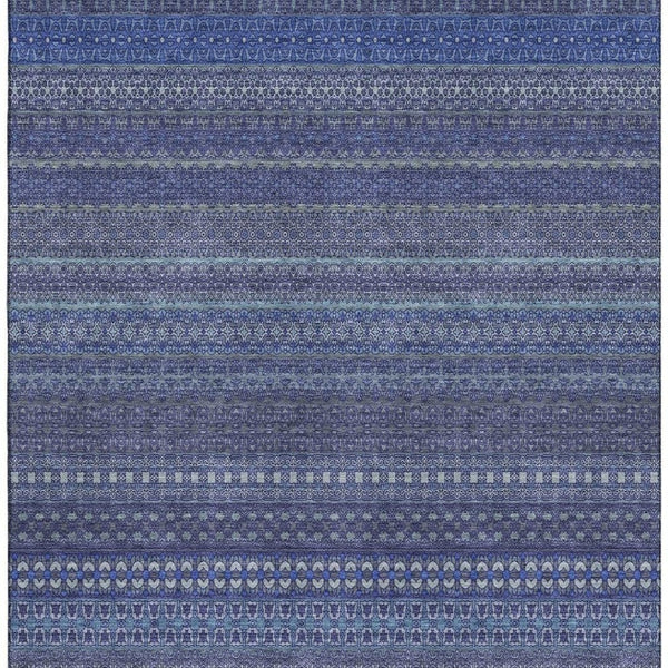 HomeRoots 8' X 10' Navy Blue & Ivory Striped Area Rug - Washable, UV Protected, Durable for High-Traffic Areas 647528