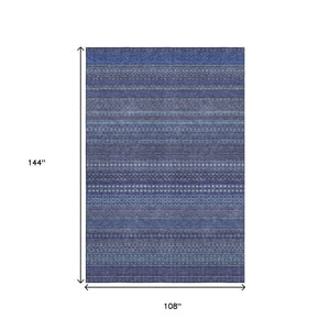 HomeRoots 9' Navy Blue and Ivory Striped Washable Area Rug - UV Protected, Durable, Perfect for High-Traffic Areas 647529