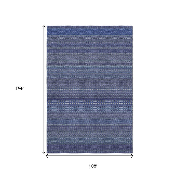 HomeRoots 9' Navy Blue and Ivory Striped Washable Area Rug - UV Protected, Durable, Perfect for High-Traffic Areas 647529