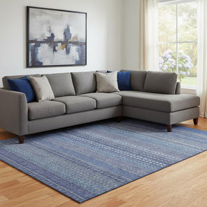 HomeRoots 9' Navy Blue and Ivory Striped Washable Area Rug - UV Protected, Durable, Perfect for High-Traffic Areas 647529