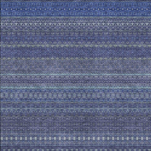 HomeRoots 9' Navy Blue and Ivory Striped Washable Area Rug - UV Protected, Durable, Perfect for High-Traffic Areas 647529