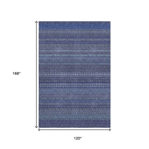 HomeRoots 10' Navy Blue & Ivory Striped Washable Area Rug – UV Protected, Stain Resistant for Family Spaces 647530
