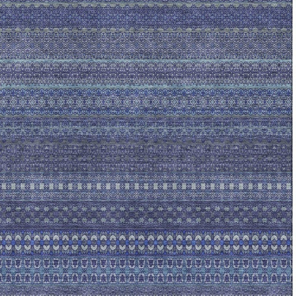 HomeRoots 10' Navy Blue & Ivory Striped Washable Area Rug – UV Protected, Stain Resistant for Family Spaces 647530