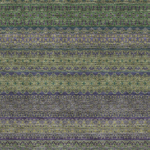 HomeRoots 5' X 8' Olive Green & Blue Striped Area Rug – Washable, UV-Protected, Durable, Easy-Care Design 647532