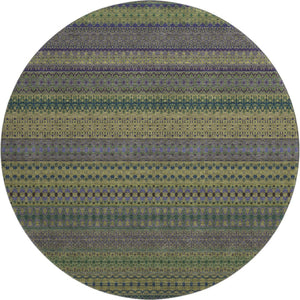 HomeRoots 8' Olive Green & Blue Striped Washable Round Rug - UV Resistant, Stain-Proof, Perfect for Any Space! 647533