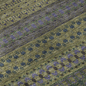 HomeRoots 8' Olive Green & Blue Striped Washable Round Rug - UV Resistant, Stain-Proof, Perfect for Any Space! 647533