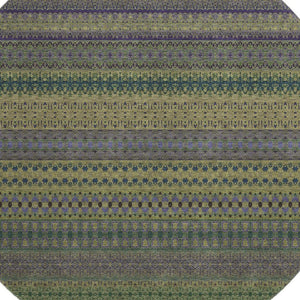 HomeRoots 8' Olive Green & Blue Striped Washable Round Rug - UV Resistant, Stain-Proof, Perfect for Any Space! 647533