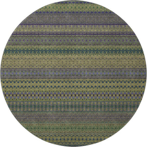 HomeRoots 8' Olive Green & Blue Striped Washable Round Rug - UV Resistant, Stain-Proof, Perfect for Any Space! 647533