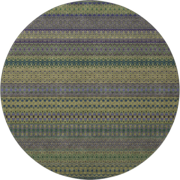HomeRoots 8' Olive Green & Blue Striped Washable Round Rug - UV Resistant, Stain-Proof, Perfect for Any Space! 647533
