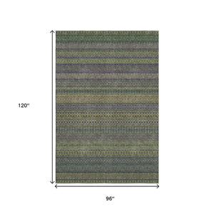 HomeRoots 8' X 10' Olive Green & Blue Striped Washable Area Rug - Stain Resistant, UV Protected, Durable Design 647534