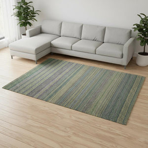 HomeRoots 8' X 10' Olive Green & Blue Striped Washable Area Rug - Stain Resistant, UV Protected, Durable Design 647534