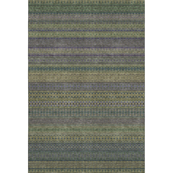 HomeRoots 8' X 10' Olive Green & Blue Striped Washable Area Rug - Stain Resistant, UV Protected, Durable Design 647534