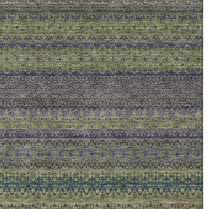 HomeRoots 8' X 10' Olive Green & Blue Striped Washable Area Rug - Stain Resistant, UV Protected, Durable Design 647534