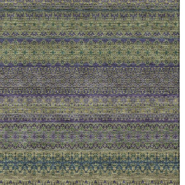 HomeRoots 8' X 10' Olive Green & Blue Striped Washable Area Rug - Stain Resistant, UV Protected, Durable Design 647534