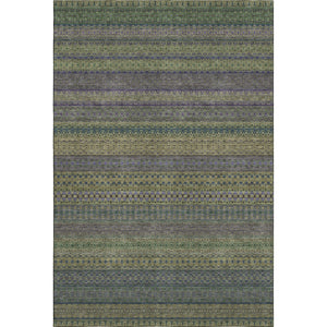 HomeRoots 10' Olive Green & Blue Striped Area Rug - Washable, UV-Protected, Durable Design for Indoor & Outdoor Use 647536
