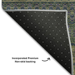 HomeRoots 10' Olive Green & Blue Striped Area Rug - Washable, UV-Protected, Durable Design for Indoor & Outdoor Use 647536