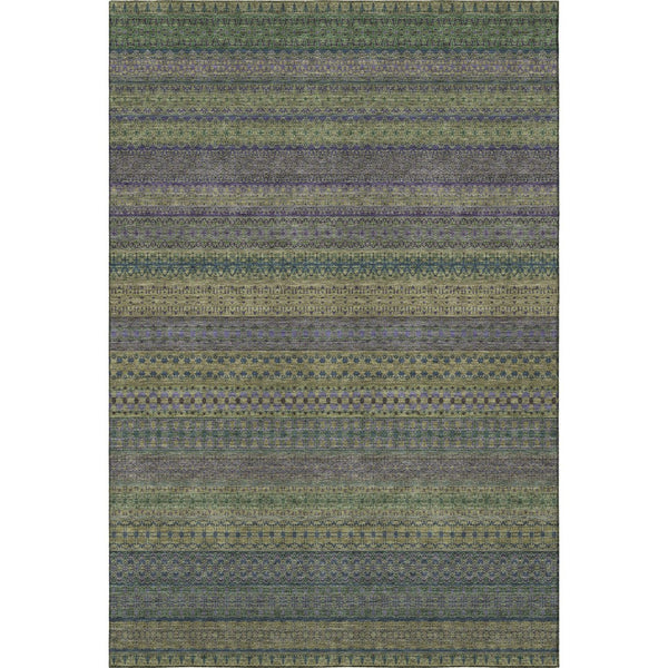 HomeRoots 10' Olive Green & Blue Striped Area Rug - Washable, UV-Protected, Durable Design for Indoor & Outdoor Use 647536