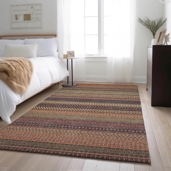 HomeRoots 5' X 8' Striped Area Rug in Rust and Purple - Durable, Washable & UV-Protected for Every Space 647538
