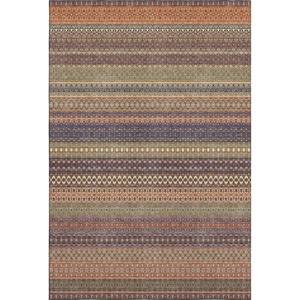 HomeRoots 5' X 8' Striped Area Rug in Rust and Purple - Durable, Washable & UV-Protected for Every Space 647538