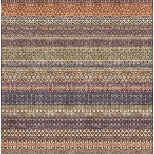 HomeRoots 5' X 8' Striped Area Rug in Rust and Purple - Durable, Washable & UV-Protected for Every Space 647538