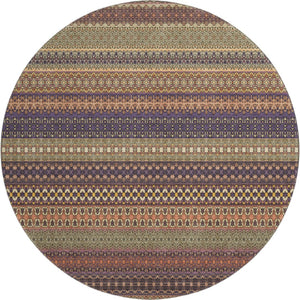 HomeRoots 8' Washable Round Rug in Rust and Purple Stripes - UV Protected, Stain Resistant, Durable & Stylish! 647539