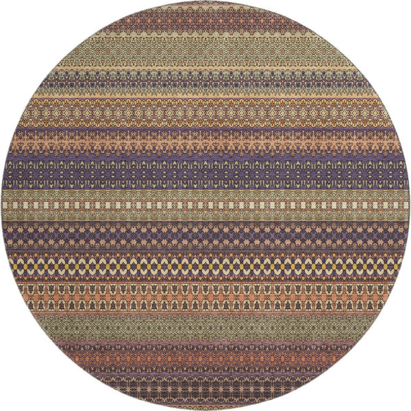 HomeRoots 8' Washable Round Rug in Rust and Purple Stripes - UV Protected, Stain Resistant, Durable & Stylish! 647539