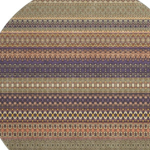 HomeRoots 8' Washable Round Rug in Rust and Purple Stripes - UV Protected, Stain Resistant, Durable & Stylish! 647539
