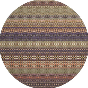HomeRoots 8' Washable Round Rug in Rust and Purple Stripes - UV Protected, Stain Resistant, Durable & Stylish! 647539