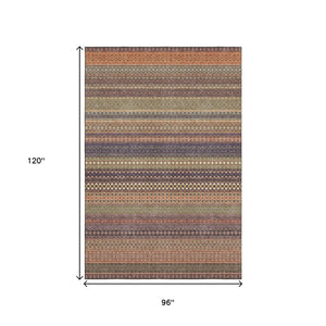 HomeRoots 8' X 10' Washable Rust and Purple Striped Area Rug – Durable, Stain Resistant, UV Protected Style! 647540