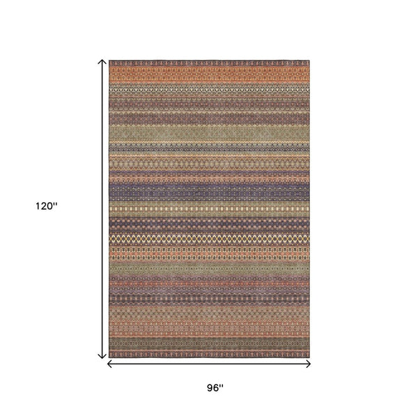 HomeRoots 8' X 10' Washable Rust and Purple Striped Area Rug – Durable, Stain Resistant, UV Protected Style! 647540
