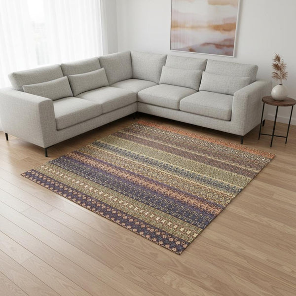 HomeRoots 8' X 10' Washable Rust and Purple Striped Area Rug – Durable, Stain Resistant, UV Protected Style! 647540