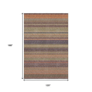 HomeRoots 10' X 14' Washable Rust and Purple Striped Area Rug with UV Protection for Busy Homes and Style 647542