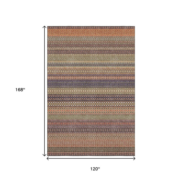 HomeRoots 10' X 14' Washable Rust and Purple Striped Area Rug with UV Protection for Busy Homes and Style 647542