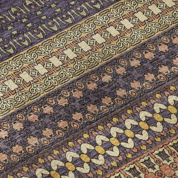HomeRoots 10' X 14' Washable Rust and Purple Striped Area Rug with UV Protection for Busy Homes and Style 647542