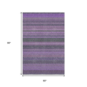 HomeRoots 5' X 8' Stylish Purple and Ivory Striped Washable Area Rug - UV Protected, Stain Resistant, Durable Design 647544