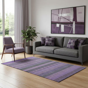 HomeRoots 5' X 8' Stylish Purple and Ivory Striped Washable Area Rug - UV Protected, Stain Resistant, Durable Design 647544