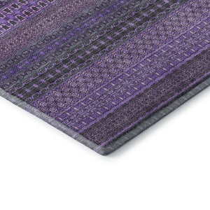 HomeRoots 8' Striped Washable Round Rug in Purple & Ivory – Soft, Durable, UV-Protected for Homes & Patios 647545