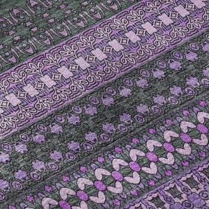 HomeRoots 8' Striped Washable Round Rug in Purple & Ivory – Soft, Durable, UV-Protected for Homes & Patios 647545