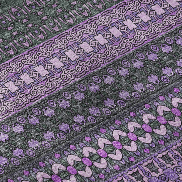 HomeRoots 8' Striped Washable Round Rug in Purple & Ivory – Soft, Durable, UV-Protected for Homes & Patios 647545